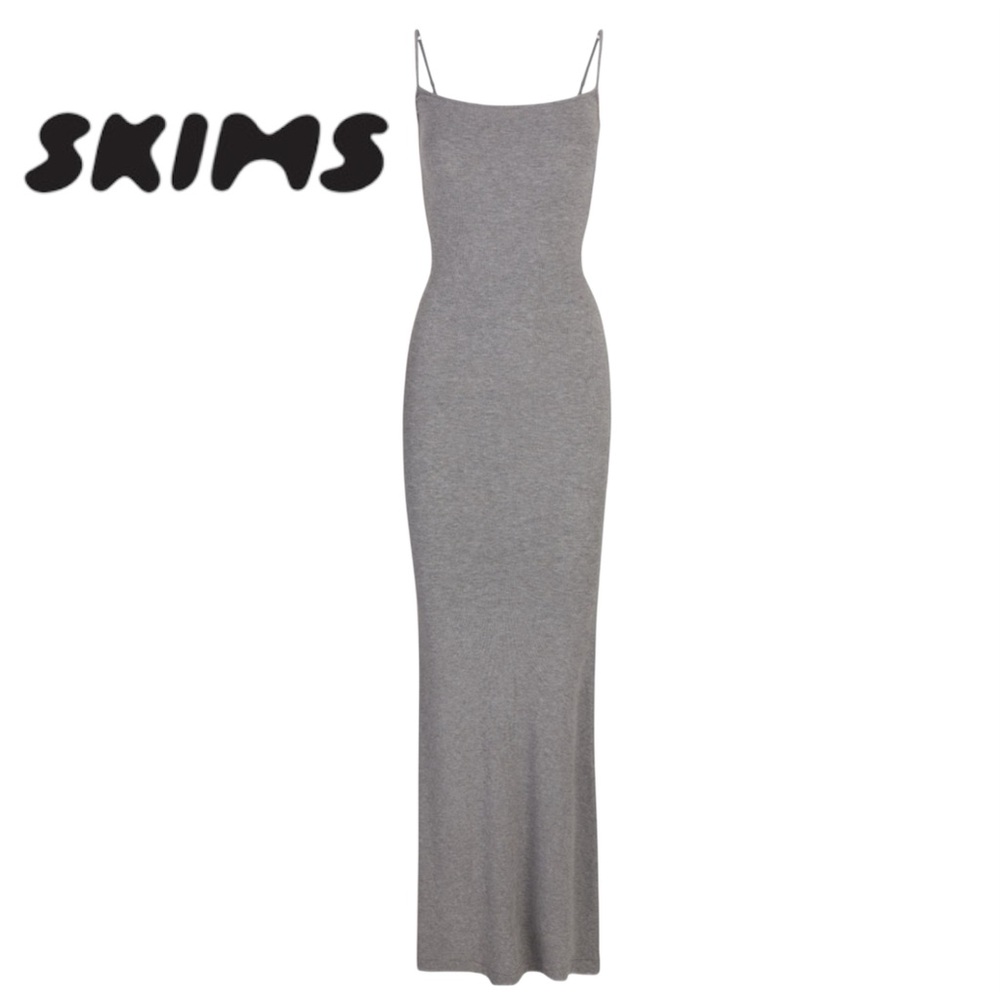 BRAND NEW With Tags SKIMS Soft Lounge Long Slip Dress Heather Grey Size S